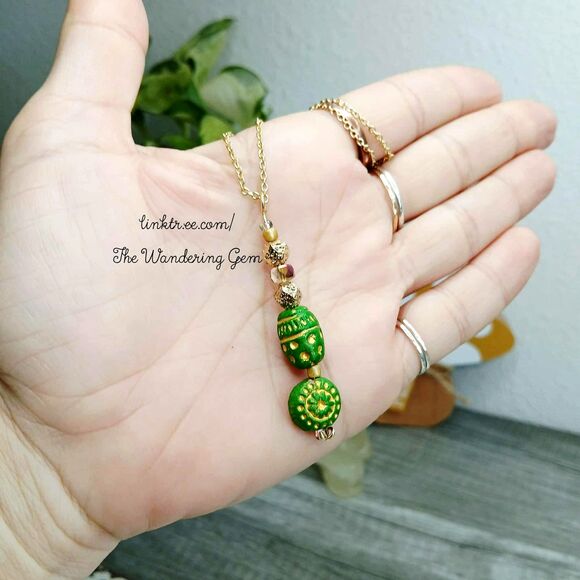 Boho Chic Necklace & Earring Set, Green & Gold, 2 Piece Jewelry Set - Picture 6 of 8